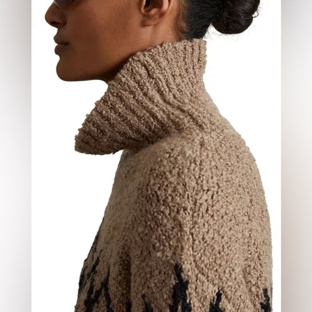 REISS Bobbi Chunky Fairisle Pattern Knit Funnel Neck Jumper In Brown Size Large - Picture 6 of 11